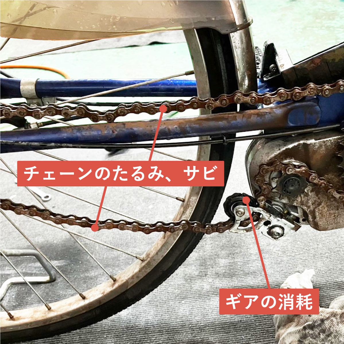 たるんだ自転車のチェーン