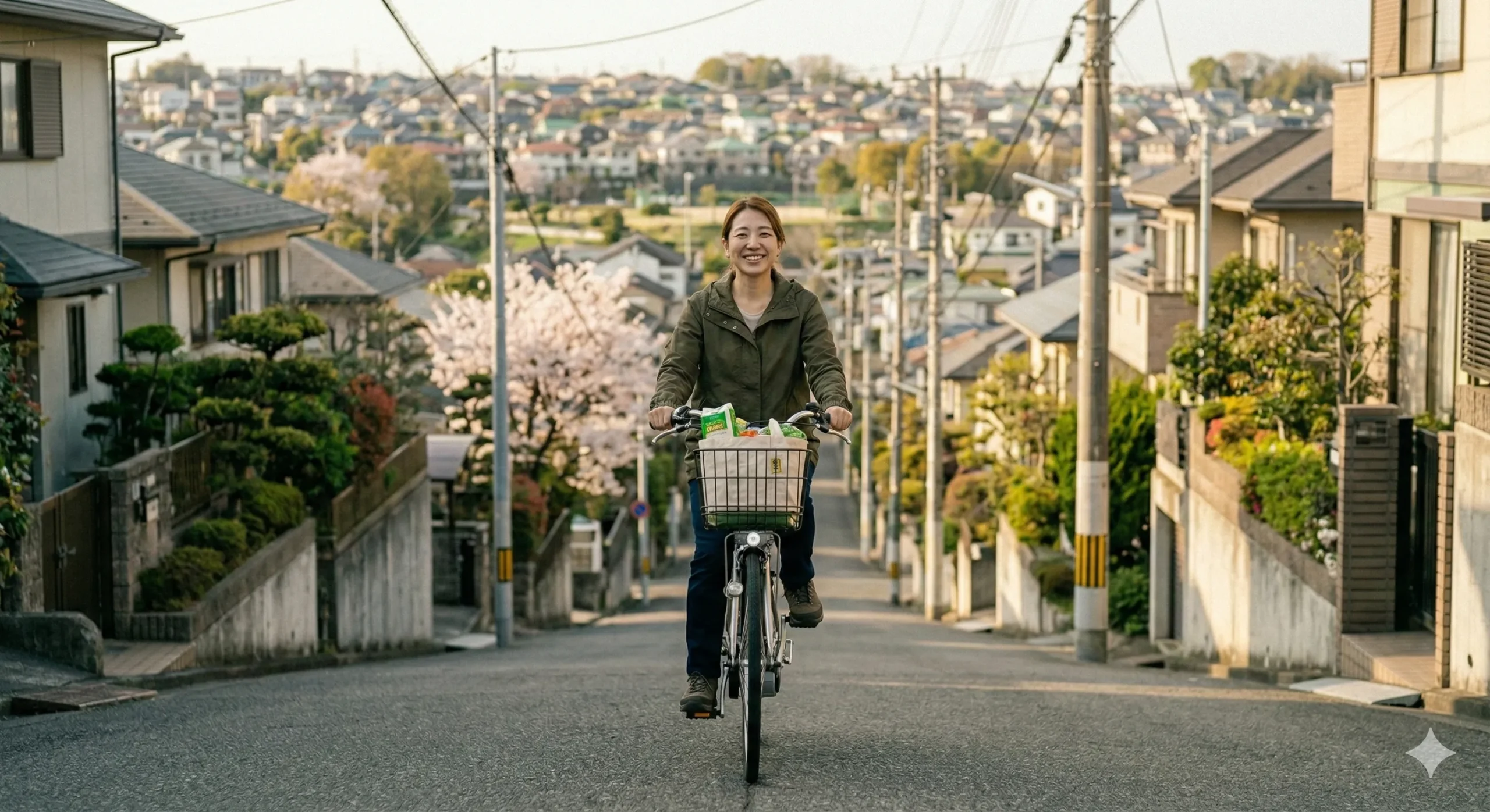 電動アシスト自転車で坂道を登る様子